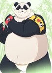 anthro belly biped black_body black_fur black_nose fur heart_symbol kemono navel outside overweight paws plant solo tree white_body white_fur shirokumaou jujutsu_kaisen panda_(jujutsu_kaisen) bear giant_panda mammal 2021 hi_res