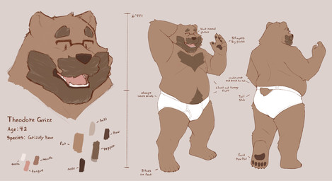 5_fingers 5_toes anthro beard body_hair briefs briefs_only chest_hair clothed clothing eyewear facial_hair feet fingers glasses male mature_male mustache nipples overweight overweight_male pawpads pubes solo text tighty_whities toes topless underwear underwear_only wearing_glasses white_briefs white_clothing white_underwear professor_fluff bear brown_bear grizzly_bear mammal ursine absurd_res english_text hi_res model_sheet
