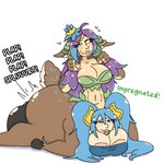 balls big_balls big_breasts breasts duo female genitals gynomorph gynomorph/female hair huge_balls huge_breasts human_torso impregnation intersex intersex/female lying_on_another nipple_slip pulling_hair touching_hair milkbuni league_of_legends riot_games tencent lillia_(lol) sona_(lol) human mammal taur 1:1