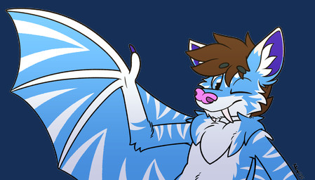 anthro blue_body blue_eyes blue_wings fangs gesture looking_at_viewer male membrane_(anatomy) membranous_wings one_eye_closed sabertooth_(anatomy) semi-anthro simple_background solo striped_body striped_wings stripes teeth transparent_background waving waving_at_viewer wings wink winking_at_viewer moemneop tuxel bat flying_fox mammal megabat 2025 alpha_channel hi_res signature