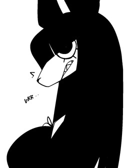 anthro black_ears black_hair breasts clothed clothed_anthro clothed_female clothing eyelashes female female_anthro growling hair sharp_teeth side_view simple_background solo teeth white_background white_body white_sclera xarop77 canid canine canis domestic_dog mammal 2025 black_and_white bust_portrait digital_drawing_(artwork) digital_media_(artwork) hi_res monochrome portrait