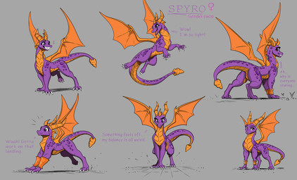 2_horns after_transformation armlet countershading crossgender describing_self featureless_crotch female female_symbol feral flying frill_(anatomy) gender_symbol grey_background happy head_crest head_frill horn long_tail membrane_(anatomy) membranous_wings mtf_crossgender opposable_thumbs orange_body orange_countershading orange_horn orange_scales orange_wings pose purple_body purple_scales rear_view scales side_view simple_background solo standing stretching symbol tail talking_to_self tapering_tail text ventral_scales wings apollyondragon activision european_mythology mythology spyro_the_dragon spyro dragon mythological_creature mythological_scalie scalie western_dragon 2025 character_name english_text hi_res