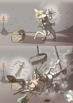 accident anthro blonde_hair blush bodily_fluids bound clothed clothing embarrassed female genital_fluids hair omorashi open_mouth peeing solo tears thief trapped urine wetting mttbsmn rua_the_thief_(mttbsmn) mammal murid murine rat rodent absurd_res hi_res