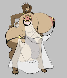 4_toes alternative_fashion anthro areola balls big_areola big_balls big_breasts big_nipples big_penis breasts brown_body brown_fur brown_hair claws clothing dress feet fingers flaccid fur genitals grey_background gynomorph hair huge_balls huge_breasts huge_penis humanoid_genitalia humanoid_penis hyper hyper_balls hyper_breasts hyper_genitalia hyper_penis ineffective_clothing intersex linked_nipples linked_piercing lips nipple_piercing nipple_ring nipple_ring_dress nipples penis piercing pink_areola pink_nipples ring_piercing simple_background solo thick_bottom_lip toe_claws toes translucent translucent_clothing thelazydreamer nipple_piercing_dress tenna_cale bear mammal 2025 hi_res