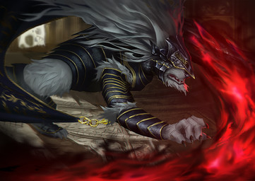 anthro armor covered_eyes hair long_hair magic male mask solo white_hair red8ean elden_ring fromsoftware maliketh_(elden_ring) canid canine canis mammal wolf