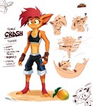 anthro bottomwear bra breasts clothing crossgender eyebrow_through_hair eyebrows feet female fingerless_gloves food fruit fur gloves green_eyes hair hammock handwear midriff mtf_crossgender orange_body orange_fur plant plantigrade question_mark red_hair shorts simple_background small_breasts smile solo spinning sports_bra tan_body tan_fur text translucent translucent_hair underwear white_background wumpa_fruit krimadraws activision crash_bandicoot_(series) crash_bandicoot bandicoot mammal marsupial 2025 absurd_res english_text hi_res
