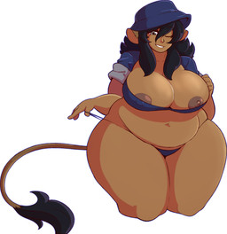 areola belly big_breasts black_hair breasts brown_nipples cleavage clothed clothing dark_body dark_skin female grey_eyes hair hat headgear headwear huge_breasts jacket long_hair looking_at_viewer navel nipples obese obese_female obese_humanoid one_eye_closed overweight overweight_female overweight_humanoid panties simple_background skimpy smile solo standing tail tail_tuft thick_thighs topwear tuft underwear white_background wide_hips eikasianspire mocha_(eikasianspire) animal_humanoid bovid bovid_humanoid bovine bovine_humanoid cattle_humanoid humanoid mammal mammal_humanoid 2015 digital_media_(artwork) hi_res