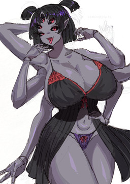 babydoll big_breasts biped black_clothing black_hair black_lingerie black_sclera breasts cleavage clothed clothing female hair lingerie multi_arm multi_eye multi_limb nightgown panties red_eyes simple_background solo thick_thighs tongue tongue_out underwear white_background lemonbizate undertale undertale_(series) muffet animal_humanoid arachnid arachnid_humanoid arthropod arthropod_humanoid humanoid spider_humanoid absurd_res hi_res