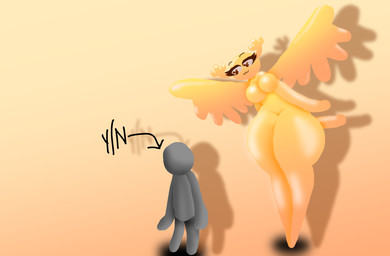 ambiguous_gender anthro antlers big_breasts big_wings breasts clothing curvy_figure duo faceless_ambiguous faceless_character female grey_body horn larger_female legwear looking_at_another looking_down looking_up_at_another size_difference sparkles sparkling_eyes spread_wings thigh_highs wings notpostingstuff cartoon_network the_amazing_world_of_gumball penny_fitzgerald fairy hi_res unavailable_at_source