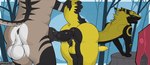 abdominal_bulge anal anal_penetration anthro anus balls claws duo genitals knot knotted_penis leaning leaning_forward male male/male outside penetration penis side_view standing tail tail_grab travon jackel_(hacksource553) travon_(character) canid canine canis mammal sergal wolf animated loop short_playtime