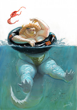 albino anthro big_breasts bikini breasts clothed clothing eyewear female hat headgear headwear non-mammal_breasts overweight overweight_anthro overweight_female partially_submerged pool_float scales sharp_teeth solo straw_hat sunglasses swimwear teeth throwing_clothing topless two-piece_swimsuit water white_body white_scales emberwick kroxiga_(emberwick) ambient_fish ambient_sealife crocodile crocodilian reptile scalie 2025 hi_res signature