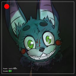 ambiguous_gender blood blood_on_face blood_on_object blood_on_weapon blue_body blue_fur bodily_fluids camera_view crazy_eyes eyebrows eyelashes fur green_eyes high-angle_view holding_bat holding_object insane looking_at_viewer looking_up machine multicolored_body multicolored_fur solo teeth text toothy_grin two_tone_body two_tone_fur weapon white_body white_fur bluescreened five_nights_at_freddy's five_nights_at_freddy's_2 scottgames toy_bonnie_(fnaf) animatronic lagomorph leporid mammal rabbit robot 1:1 2014 digital_media_(artwork) english_text shaded