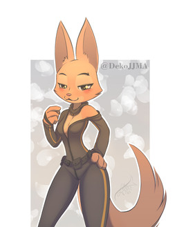 anthro blush bodysuit breasts clothing eyebrow_piercing facial_piercing female fur half-closed_eyes narrowed_eyes open_bodysuit orange_body orange_fur piercing simple_background skinsuit smile solo standing tail tight_clothing unzipped zipper dekojjma dreamworks the_bad_guys diane_foxington canid canine fox mammal absurd_res digital_media_(artwork) hi_res