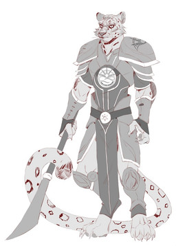 4_toes anthro armor barefoot claws clothed clothing digitigrade feet male melee_weapon pawpads paws simple_background solo spots sword toes weapon mounreon felid leopard mammal pantherine snow_leopard