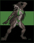 anthro bikini clothing female fitness flexing green_eyes muscular muscular_anthro muscular_female pose solo swimwear two-piece_swimsuit krinkels canid canine mammal pinup