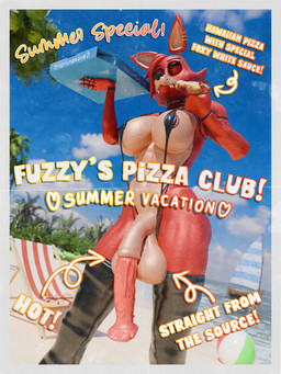 animal_genitalia animal_penis anthro beach bikini breasts clothing equine_genitalia equine_penis food fur genitals gynomorph intersex outside penis pizza poster red_body red_fur solo swimwear text two-piece_swimsuit novabartist five_nights_at_freddy's scottgames foxy_(fnaf) canid canine fox mammal 3:4 absurd_res artist_name hi_res