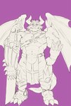 abs anthro armor bottomwear clothing horn loincloth male muscular muscular_anthro muscular_male navel pecs purple_eyes solo tail unconvincing_armor wings heylaw21 crave_saga mythology ascalon_(crave_saga) dragon mythological_creature mythological_scalie scalie absurd_res hi_res sketch