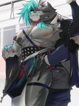 alternative_fashion anthro barazoku bulge clothing colored_nails costume duo fishnet_clothing fishnet_legwear frilly frilly_clothing grey_body j-fashion legwear makeup male male/male muscular nails office_worker pink_eyes plateforrat questionable_consent suit train turquoise_hair underwear vehicle visual_kei charless_(blossomingruin) canid canine canis mammal wolf absurd_res hi_res huge_filesize