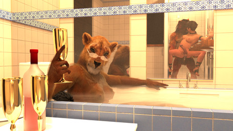 alcohol anal anal_penetration anthro bath bathing bathroom bathtub beverage bodily_fluids cleona_cinnabar_(aqua-regia) container cum cup drinking_glass ejaculating_while_penetrating erection erection_while_penetrated eyewear female female_watching genital_fluids glass glass_container glass_cup glasses gynomorph gynomorph/male gynomorph_penetrated human_penetrated intersex intersex/male intersex_penetrated male male_penetrating male_penetrating_gynomorph male_penetrating_intersex mirror mirror_reflection penetration photorealism realistic reflection sex shower shower_sex showering showering_together steam theodore_cinnabar_(aqua-regia) tile tile_wall wall_(structure) warm_lighting water wine wine_bottle wine_glass aqua-regia aqua-regia_(aqua-regia) felid human lion mammal pantherine 16:9 3d_(artwork) daz_studio_(artwork) digital_media_(artwork) hi_res widescreen nonbinary_(lore) trans_(lore) trans_woman_(lore)