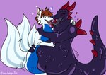 abdominal_bulge anthro anthro_pred dripping duo fangs goo_drip heart_(marking) hearts_around_head hug kissing male male/male male_pred markings mass_vore multiple_pred multiple_prey muscular muscular_anthro muscular_male oral_vore purple_body purple_flesh red_eyes same_size_vore sharp_teeth spikes spikes_(anatomy) tail teeth vore yellowpudgefox mythology devourer_(razor_koopa) serrs canid canine canis dragon fox goo_creature goo_dragon mammal mythological_creature mythological_scalie scalie boyfriends hi_res