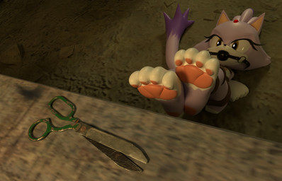 anthro arms_tied ball_gag basement bound breasts escape_attempt feet female gag gagged hands_behind_back legs_tied lying on_back paws reaching_for_object rope scissors solo heartbrkrskully milambre71_(modeler) sega sonic_the_hedgehog_(series) blaze_the_cat felid feline humanoid mammal 3d_(artwork) digital_media_(artwork) hi_res