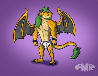 anthro arm_cuffs barefoot black_sclera bracelet briefs briefs_only claws clothed clothing detailed_background feet gradient_background green_hair grey_horn hair horn jewelry long_hair male manly markings monotone_briefs monotone_clothing monotone_underwear muscular muscular_anthro muscular_male navel orange_body orange_scales purple_background red_eyes scales shadow simple_background smile solo spiked_bracelet spikes striped_markings stripes tail_hair tan_body tan_scales text tighty_whities topless topless_male underwear underwear_only white_briefs white_clothing white_underwear wings foxmanad killian_(guitargoyle) gargoyle monster scalie 2025 signature