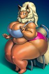 anthro anthrofied belly big_breasts big_butt blonde_hair breasts brown_eyes butt cleavage clothed clothing female fur gradient_background hair huge_breasts huge_butt huge_thighs looking_at_viewer orange_body orange_fur overweight overweight_anthro overweight_female pokemorph simple_background sitting skimpy smile solo thick_thighs wide_hips vdisco nintendo pokemon flarita eeveelution flareon generation_1_pokemon mammal pokemon_(species) absurd_res hi_res