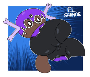 black_clothing black_eyes bone brown_body bulge butt clothed clothing male mask purple_clothing skull solo sports_mask sportswear tail thick_tail thick_thighs wrestler wrestling_mask slem nintendo pokemon el_grande_(slem) generation_9_pokemon paldean_form paldean_wooper pokemon_(species) regional_form_(pokemon) 2025 digital_drawing_(artwork) digital_media_(artwork)