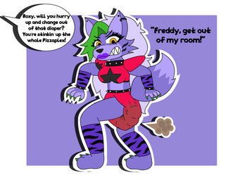 anthro clothed clothing diaper feces female machine makeup messy pooping purple_body smelly_butt soiled soiled_diaper soiling soiling_diaper solo spikes text unclean_diaper used_diaper using_diaper wearing_diaper diaperstories five_nights_at_freddy's five_nights_at_freddy's:_security_breach scottgames steel_wool_studios roxanne_wolf animatronic canid canine canis mammal robot robot_anthro wolf 4:3 absurd_res english_text hi_res