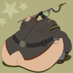 anthro belly clothing for_a_head male military moobs overweight soldier solo staff uniform warrior wolfgerlion64 my_hero_academia fumikage_tokoyami animal_head animal_humanoid avian humanoid 1:1 absurd_res hi_res
