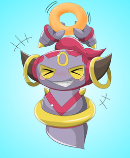 >_< ambiguous_gender blue_background dessert doughnut eyes_closed food pastry simple_background smile solo teeth type nintendo pokemon generation_6_pokemon hoopa hoopa_(confined) legendary_pokemon pokemon_(species) 2015 hi_res