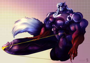 abs anthro areola balls biceps big_balls big_muscles big_pecs big_penis big_tail body_pattern bottomwear brute claws clothed clothing erection fluffy fluffy_tail foreskin fur genitals hair huge_balls huge_muscles huge_penis humanoid_genitalia humanoid_penis hyper hyper_balls hyper_biceps hyper_genitalia hyper_muscles hyper_pectorals hyper_penis male markings muscular muscular_anthro muscular_male nipples nude pecs penis purple_body purple_fur shirt simple_background smile smirk solo speedo swimwear tail thick_thighs thong topwear underwear vein wet wet_body wet_clothing wet_fur wet_shirt wet_topwear white_body white_fur white_hair wide_hips vesnu_studio domestic_cat felid feline felis mammal absurd_res digital_media_(artwork) hi_res