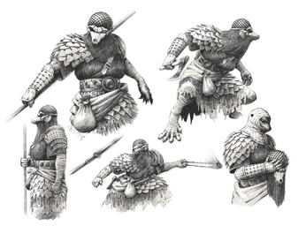 anthro armor axe battle_axe bone bone_mask chainmail description fantasy female group mask melee_weapon polearm scar skull skull_accessory skull_mask spear tribal warrior weapon mikelocesterlanders canid canine canis mammal wolf hi_res sketch