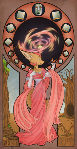 anthro arwing black_hole breasts clothing desert dress duo female green_eyes holding_object jewelry male smile tail yumeaislinn nintendo star_fox andross fara_phoenix canid canine fennec_fox fox mammal true_fox hi_res