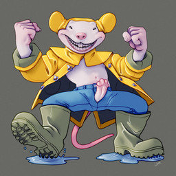 action_pose anthro boots clothing coat erection footwear genitals glans hood latex latex_clothing male penis pink_glans pink_nose pose puddle rain_boots raincoat raised_arms rubber_boots shoes simple_background smile solo topwear unzipped unzipped_fly unzipped_pants wet yellow_raincoat zipper ravuer stuart_little_(film) stuart_little mammal mouse murid murine rodent 1:1 hi_res