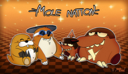 anthro armor bandage biped black_nose brown_body eyewear goggles group headgear helmet sitting slightly_chubby smile mwaves antonblast mario_bros nintendo ballbuster biggiebuster eulipotyphlan mammal mole_(animal) monty_mole rocky_wrench 2025 hi_res