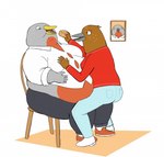 anthro beak duo feeding female male male/female morbidly_obese morbidly_obese_anthro morbidly_obese_male obese obese_anthro obese_male overweight overweight_anthro overweight_male sambaba netflix tuca_and_bertie bertie_(tuca_and_bertie) speckle_(tuca_and_bertie) avian bird oscine passerine robin_(bird) hi_res