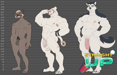 abs anthro armpit_hair balls belly biceps big_balls big_penis blue_eyes body_hair calf_muscles chart circumcised circumcision_scar claws curled_tail ear_piercing fangs feet finger_claws flexing flexing_bicep foreskin fur fur_markings genital_scar genitals glans group hand_on_hip height_chart humanoid_genitalia humanoid_penis looking_at_viewer male markings muscular muscular_male navel nipples notched_ear nude pecs penis penis_size_difference piercing pubes scar standing tail teeth toe_claws tongue tongue_out trio unretracted_foreskin vein veiny_penis yellow_sclera zcik kev_(zcik) milo_(zcik) shiro_(zcik) canid canine canis felid hyena mammal pantherine spotted_hyena wolf absurd_res hi_res