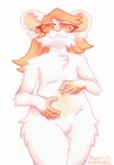 anthro belly featureless_chest female fur hair looking_down navel navel_fetish null orange_hair solo white_body white_fur twomornings kyt_(twomornings) mammal mouse murid murine rodent