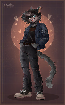 anthro blue_eyes bottomwear clothing denim denim_bottomwear denim_clothing ear_piercing ear_ring footwear hand_in_pocket inner_ear_fluff jeans male open_mouth pants piercing pockets ring_piercing shoes sneakers solo tail tuft aguri domestic_cat felid feline felis mammal absurd_res hi_res