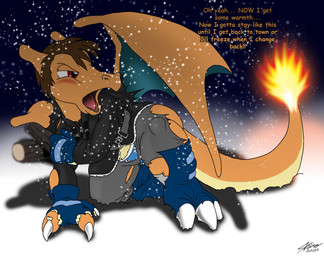ambiguous_gender anthro boots bottomwear clothing coat fire flaming_tail footwear log membrane_(anatomy) membranous_wings mountain orange_body orange_skin outside pants parka shirt shoes snow solo tail text topwear torn_clothing transformation underwear wings wood catmonkshiro mythology nintendo pokemon charizard dragon generation_1_pokemon mythological_creature mythological_scalie pokemon_(species) scalie comic_sans english_text