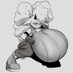 anthro big_breasts big_hair bottomwear breasts closed_frown clothed clothing collar countershading cowbell cowbell_collar eyelashes female fluffy fluffy_hair frown hair huge_breasts hyper hyper_breasts kneeling mouth_closed narrowed_eyes pants pupils scut_tail short_tail solo tail text thick_thighs tied_hair conditional_dnp digitaldomain123 idw_publishing sega sonic_the_hedgehog_(comics) sonic_the_hedgehog_(idw) sonic_the_hedgehog_(series) lanolin_the_sheep_(sonic) bovid caprine mammal sheep 1:1 2025 absurd_res artist_name greyscale hi_res monochrome signature