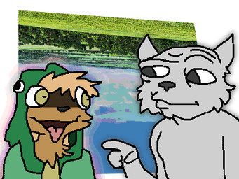 anthro bodily_fluids brown_body brown_fur clothing drooling duo fur green_clothing green_hoodie green_topwear hoodie long_tongue male saliva sharp_teeth slow_blink teeth tongue topwear yellow_eyes vapor_towers jules_hopper_(vapor_towers) canid mammal 4:3 animated digital_media_(artwork) low_res
