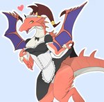 anthro breasts claws clothed clothing collar dress female horn maid_headdress membrane_(anatomy) membranous_wings open_mouth red_body red_scales scales simple_background solo tail wings konayu_craft cygames dragalia_lost mythology nintendo brunhilda_(dragalia_lost) dragon mythological_creature mythological_scalie scalie 2021 digital_media_(artwork)