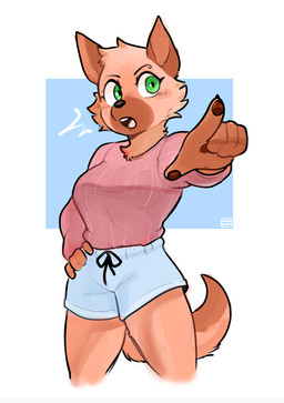 5_fingers anthro blue_bottomwear blue_clothing blue_shorts bottomwear breasts brown_body brown_ears brown_fur brown_tail clothed clothed_anthro clothed_female clothing eyebrow_piercing eyebrows facial_markings facial_piercing female female_anthro fingers fur geometric_background green_eyes hand_on_hip head_markings markings muzzle_(marking) open_mouth pawpads piercing pink_clothing pink_sweater pink_topwear shorts simple_background solo sweater tail tan_body tan_fur thin_eyebrows topwear white_sclera conditional_dnp sonokido ventura_city_drifters rose_naire canid canine canis domestic_dog german_shepherd herding_dog mammal pastoral_dog 2021 digital_media_(artwork) english_description hi_res portrait three-quarter_portrait