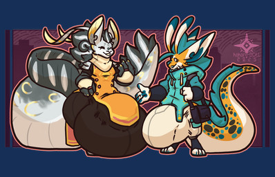 antennae_(anatomy) anthro balls big_balls big_butt big_penis big_tail black_sclera bulge butt claws clothed clothing digitigrade dipstick_antennae dipstick_ears duo ear_markings eyes_closed fin fingerless_gloves genitals gloves grey_body handpaw handwear hoodie huge_balls huge_penis hyper hyper_balls hyper_genitalia hyper_penis long_ears male markings multicolored_antennae multicolored_body multicolored_ears open_mouth orange_body paws penis ribbons_(anatomy) spots spotted_body tail topwear white_body kokoro-doll mythology baikal_(kokoro-doll) erros aquatic dragon merseed_dragon mythological_creature mythological_scalie scalie 2025 signature
