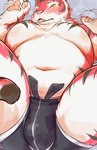 anthro belly blush bulge clothing kemono male moobs navel nipples overweight overweight_male solo underwear kuritama felid mammal pantherine tiger 2022 hi_res