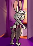 big_ears blue_eyes bunny_costume butt clothed clothing costume female fur grey_body grey_fur hair half-closed_eyes leggings legwear looking_at_viewer narrowed_eyes open_mouth pink_nose short_stack solo white_hair mr_valentine00 chinese_zodiac disney year_of_the_rabbit zootopia fan_character jeany_loaf_(mr_valentine00) lagomorph leporid mammal rabbit absurd_res hi_res model_sheet