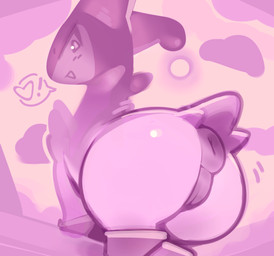anus big_butt blush blush_lines butt cloud day detailed_background exclamation_point female female_feral feral genitals glistening glistening_butt glistening_eyes heart_symbol horn looking_at_viewer looking_back looking_back_at_viewer motion_lines open_mouth open_smile outside pink_sky presenting presenting_anus presenting_hindquarters presenting_vulva puffy_anus pupils quadruped sky smile smiling_at_viewer solo speech_bubble standing sun three-quarter_view vulva ligma_(artist) nintendo pokemon generation_5_pokemon legendary_pokemon pokemon_(species) virizion 2025 digital_media_(artwork) hi_res monochrome pictographics pink_theme portrait shaded soft_shading three-quarter_portrait