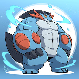 abs anthro anthrofied biceps biped male muscular muscular_anthro muscular_male nude pecs solo takataka nintendo pokemon generation_6_pokemon mega_evolution mega_swampert pokemon_(species) 1:1 2018 colored signature